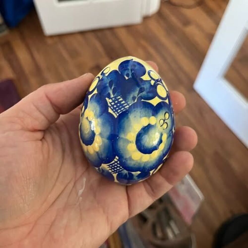Hand-Painted Russian Gzhel Style Wooden Easter Egg